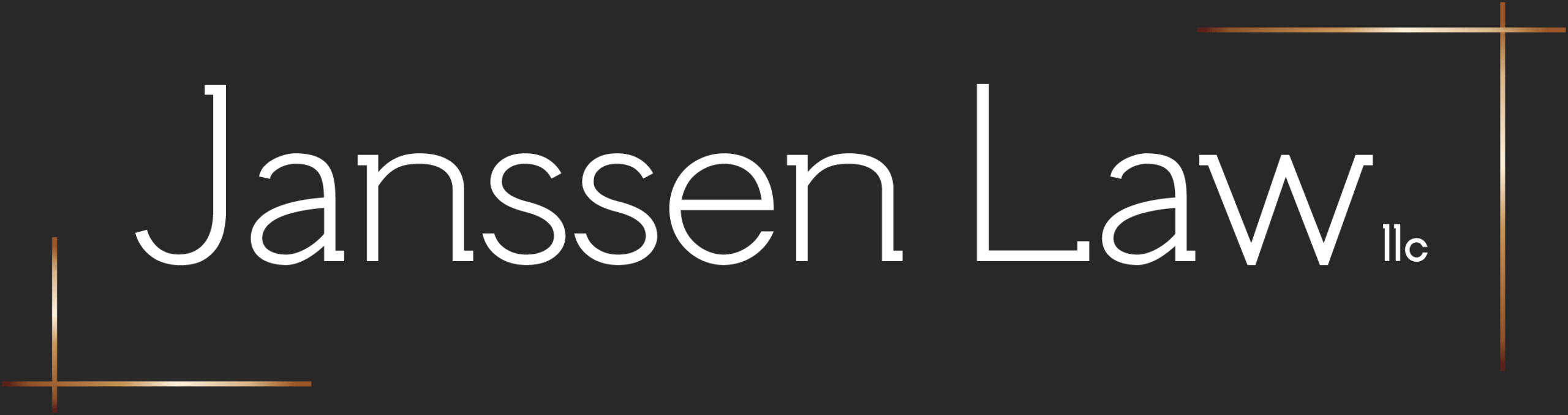 Janssen Law LLC logo featuring elegant white text on a dark background, accented by thin gold lines in the corners."