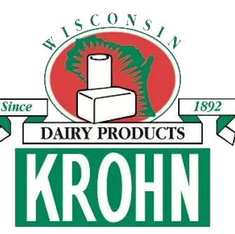 Logo of Krohn Dairy Products featuring cheese blocks, Wisconsin state outline, and text 'Since 1892' in red and green.